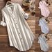 Women's Clothing Women's Fashion Striped Long Sleeved Shirt Casual Plus Size Cotton And Linen Blend For Formal & Casual_ecoleips.com