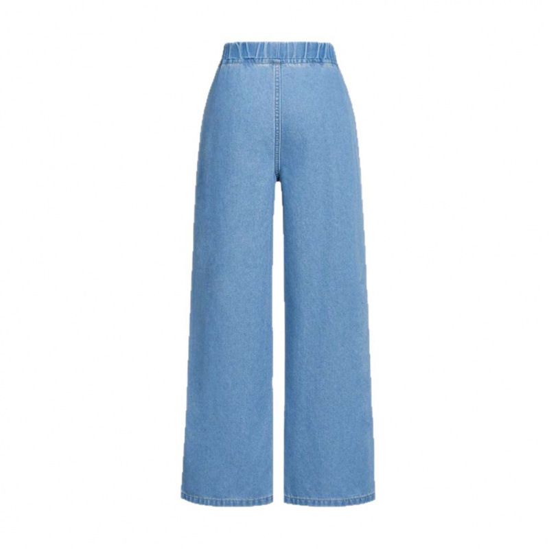 Women's Elastic Waist Straight Leg Jeans Loose Fit High Stretch Wide Leg Pants Autumn Winter New Style Denim_ecoleips.com