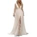 Women's Clothing Elegant V-Neck Long Sleeve Wedding Dress With Lace Detailing & Train – Available In White & Ivory (Sizes 2-26W) Elegant V-Neck_ecoleips.com