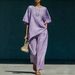 Women's Wrinkle Textured Two-Piece Set Relaxed Fit Short Sleeve Top With Asymmetrical Hem And Wide-Leg Pants_ecoleips.com
