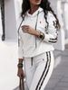 Women's Clothing Lapel Striped Zipper Drop Shoulder Sweater Pants Set Two Piece Set-33_ecoleips.com