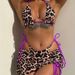 Women's Double Sided Leopard Print Halter Neck Bikini Swimsuit Set Three Piece Summer Beach Wear_ecoleips.com