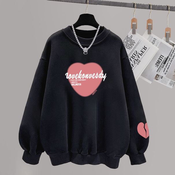 Autumn/Winter Women's Fleece Lined Thickened round Neck Sweatshirt Pure Cotton Oversized Trendy Top_ecoleips.com