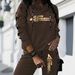 Women's Casual Hooded Loose Fit Side Stripe Letter Print Comfortable Sportswear Set_ecoleips.com