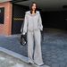 Women's Stylish Hoodie & Jacket Set - Casual Comfort For Petite Figures, Polyester Blend, Greyish/Black, S-XXXL_ecoleips.com