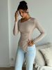 Elegant Solid Color Long Sleeve T-Shirt Autumn Winter Street Style Simple Waist Troops Hem Tight Top For Women_ecoleips.com