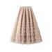 Women's Mesh Panel Tiered A-Line Maxi Skirt – Solid Color High Waist Flowy Layered Tulle Skirt For Spring Summer 2026_ecoleips.com