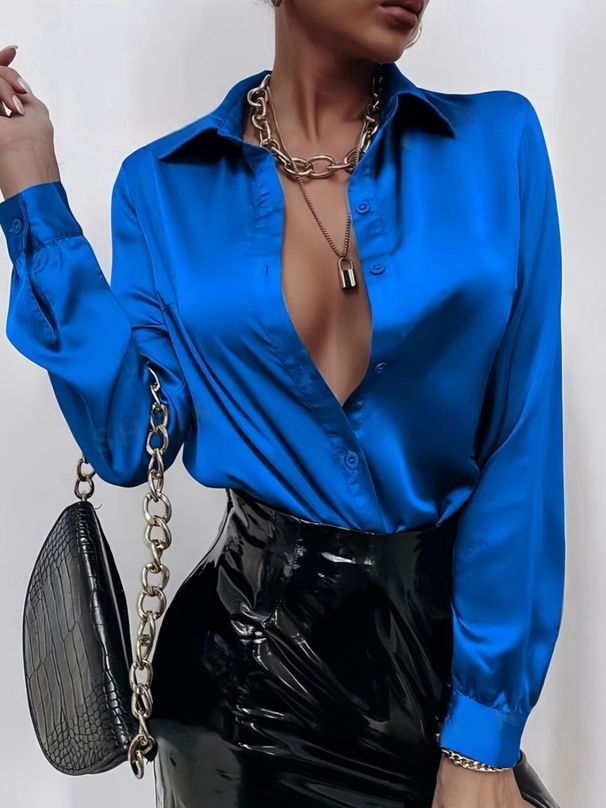 Women's Clothing Satin Shirt Women's Satin Silk Long Sleeved Shirt New_ecoleips.com