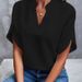 Women's Pure Color V-Neck Short Sleeve Shirt Casual Basic Top for Everyday Wear_ecoleips.com