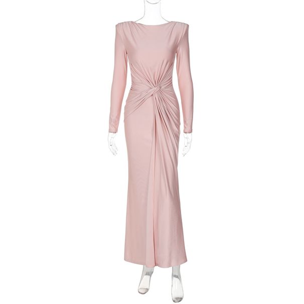 European And American Hot-Selling Women's Evening 2025 Summer New Fashion Elegant Slim Fit Round Neck Long Sleeve Dress_ecoleips.com