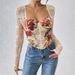 French Retro Fishbone Cross Square Neck Top For Women Long Sleeve Printed Lace Patchwork Sexy Innerwear Hot Girl_ecoleips.com