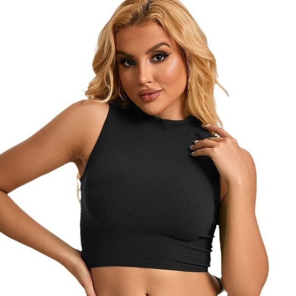 Base Layer Autumn Winter Ribbed High Neck Nylon Sports Vest Quick-Dry Yoga Clothing_ecoleips.com
