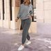 Women's Long Sleeve Round Neck Top And Pants Set - Striped Autumn Two-Piece Outfit_ecoleips.com