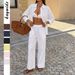 Classic Women's Long Sleeve Shirt And Trousers Set, Wrinkle-Resistant Cotton Blend For Casual & Office Wear, Versatile 2-Piece Outfit In 9 Colors_ecoleips.com