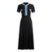 European And American Socialite Style 2026 Summer New High-end Short-sleeved Waist-cinching Mid-length Dress With_ecoleips.com