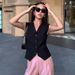 Black V Neck Small Suit Vest Sleeveless Waistcoat Top for Women Retro Short Layered Fashionable Vest_ecoleips.com