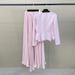 Elegant Two-Piece Set: Embellished Pleated Maxi Skirt & Top, Waist-Defining Outfit For Women, Soft Pink_ecoleips.com