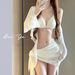 Women's Four Piece Bikini Set Long Sleeved Sun Protective Swimsuit Slimming Sexy White Pure Alluring Two Piece for Vacation_ecoleips.com