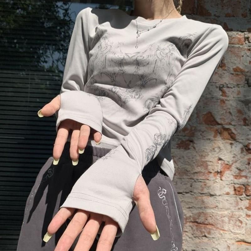 Y2K Women's Printed Long Sleeve T-Shirt round Neck Pullover Casual Fashion Street Style Top European And American Summer Retro_ecoleips.com