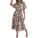 Women's Clothing Spring And Summer Casual Loose Leopard Print Lace Up Shirt Dress_ecoleips.com