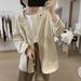 Women's Cotton Blazer With Suit Collar, New Spring/Autumn Style, Loose Fit, Slimming, Simple Korean Version, Long_ecoleips.com