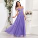 Women's Clothing Off The Shoulder Sling Double V Neck Sequin Embroidery Splicing Party Dress Elegant A Line Tulle Dress_ecoleips.com