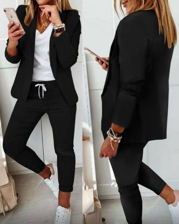 luxury alo logo 2 piece loungewear set for women, long sve crop top & wide leg trousers_ecoleips.com