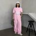 Women's Clothing Solid Color Round Neck Short Sleeved Women's Sweatshirt Fashion Casual Wide Leg Pants Suit_ecoleips.com