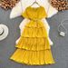 Vintage-Inspired Women's High Waist Tiered Maxi Dress V-Neck Elegant Beach Casual Wear Flowy Skirt Multiple Colors One Size Fits Most_ecoleips.com