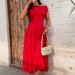Women's Off-Shoulder Long Dress Summer Style Fitted Waist Solid Color With Pockets Platform_ecoleips.com