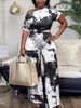 Summer Printed Polyester Women's Jumpsuit Straight Leg Pants Thin Fashion Loose Fit_ecoleips.com