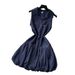 Korean Style Women's Sleeveless Polo Collar Dress Bow Tie Waist Elegant A-Line Short Skirt for Summer Commuting_ecoleips.com