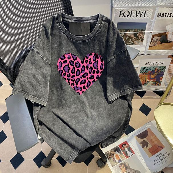 100% Cotton Sweet Fresh Print Outerwear Youthful Loose Slimming Personality Casual Comfortable Round Neck Short Sleeve_ecoleips.com