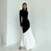 Sexy Long Maxi Dress, Classic Crew Neck, Long Sleeve, Elegant Ruched Detail, Skinny Slimming Silhouette, Stylish Evening Party Wear_ecoleips.com