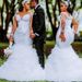 Women's Clothing White Mermaid Wedding Dress Transparent Beaded Sequined Tulle Bridal Gown With Lace Layered Long Sleeves Vintage Style_ecoleips.com