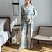 Women's Fashion High Waist Wide Leg Pants Set French Print Long Sleeved Tie Shirt European American Style 2024 New Arrival_ecoleips.com
