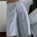Women's High-End Straight Leg Denim Shorts Blue And White Striped Fashionable Casual High Waist Pants_ecoleips.com