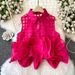 Women's Clothing Fashionable Tops In Summer Temperament Heavy Duty Three Dimensional Flower Bud Stitching Thin Plaid Sleeveless Shirt_ecoleips.com
