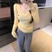 Women's Clothing Twist V Neck Knitted Bottoming Shirt Korean Style Yellow Cable Knit V-Neck Sweater Women's Autumn Winter Sweet & Spicy Short Top_ecoleips.com
