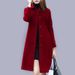 Elegant Long Wool Coat For Women - Plus Size Trench Coat With Slim Fit, Oversized Lapel, And Thick Warm Fabric (Black, Burgundy, Navy)_ecoleips.com