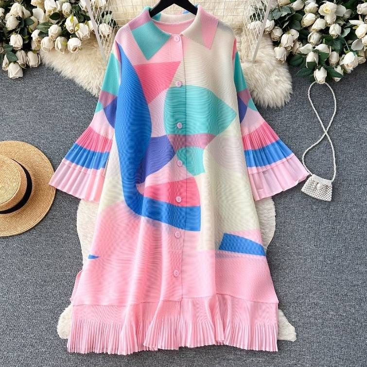 Elegant French Retro Floral Print Dress With Ruffles, Belted Waist & Flowy A-Line Silhouette For Women_ecoleips.com