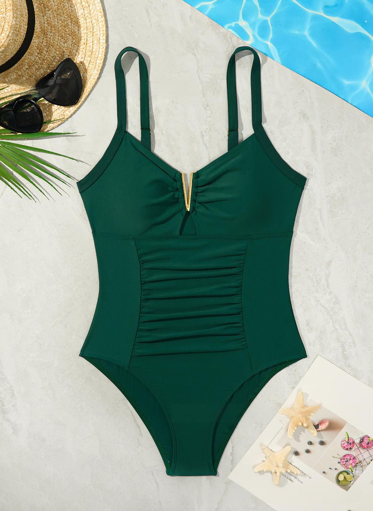 Women's Clothing Women's Solid Color Padded One Piece Swimsuit Suitable For Russia Regular Fit Vacation Style Swimwear_ecoleips.com