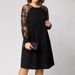 Women’S Lace-Paneled Long Sleeve Dress – Stretchy Polyester A-Line Shift Dress With Round Neck (Black, S-5xl)_ecoleips.com