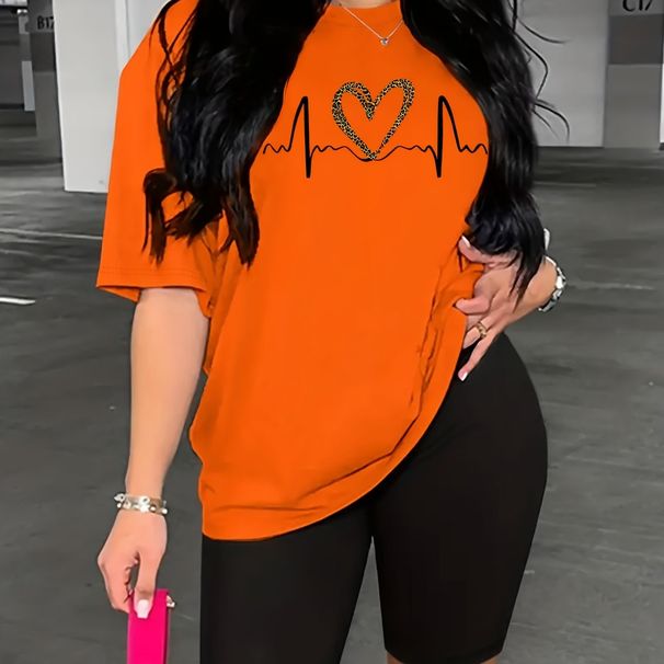 Summer Women's Casual And Fashionable Leopard Print Heart-shaped Printed Loose T-shirt+shorts Two-piece Sportswear Suitable For Daily Wear-115_ecoleips.com