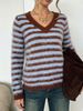 V Neck Fuzzy Knit Top, Soft Breathable Pullover_ecoleips.com