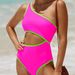 Women's Clothing Swimsuit New One Shoulder Sexy Splicing Contrast Color One Piece Swimsuit Swimsuit Solid Color Swimsuit_ecoleips.com