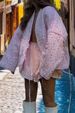 European And American 2026 Women's Models, Autumn And Winter Fashion Strap-on Cotton-padded V-neck Pink Sweet Floral Horn-sleeved Jacket_ecoleips.com