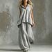 Women's Linen-Look Two-Piece Outfit Sleeveless Top And Wide-Leg Pants Set Breathable Elegant Minimalist Casual Style for Spring Summer_ecoleips.com
