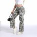 Women's Low-Rise Flared Jeans - Printed Botanical Design & Stretch Denim (S-2XL, Trendy Wide-Leg For Casual Chic)_ecoleips.com