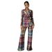 Women's Clothing Chic Checkered Pantsuit For Women – Office-Ready Blazer & Trousers Set With Slim Fit & Stretch Polyester (Pink-Blue Mix, S-XXL)_ecoleips.com